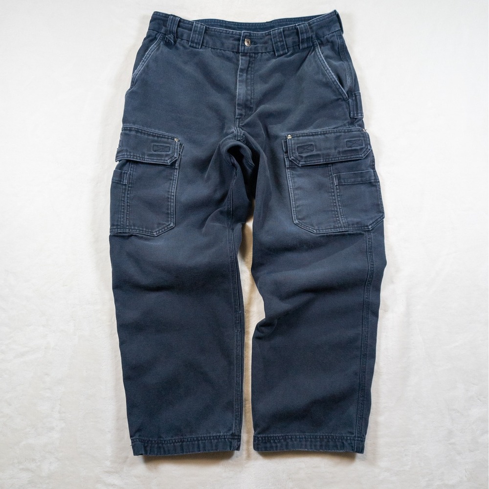 Duluth Cargo Work Pants Men 36x30 Navy Fire Hose Relaxed Workwear Rugged Utility